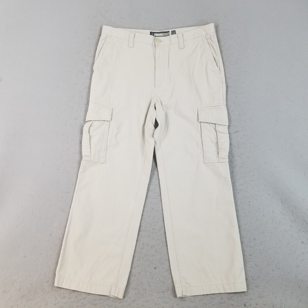 Old Navy Cargo Pants Mens 36x30 Beige Loose Fit 100% Cotton Straight Leg Khaki